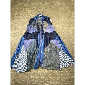 Surrealist Women Lace Patchwork Kimono Cardigan Blue  size 2 Boho M Medium